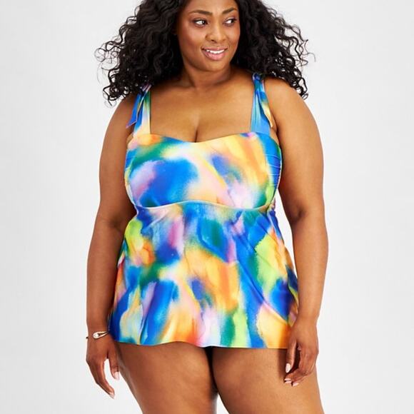 Becca ETC Plus Size Paper Mache tie dye Tankini top multicolor - 2X - Picture 1 of 11